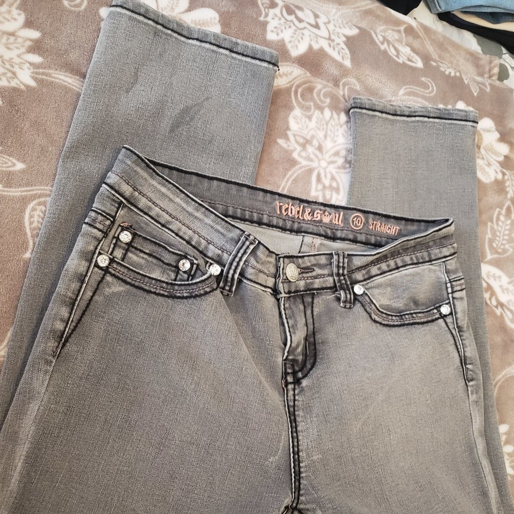 🌼HP🌼Rebel & Soul Faded Black Jeans w/Bling Pockets - Picture 2 of 6
